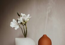 대체요법, 일상 속 건강을 위한 새로운 루틴으로 자리 잡다 a vase with a flower and two bottles of essential oils on a table